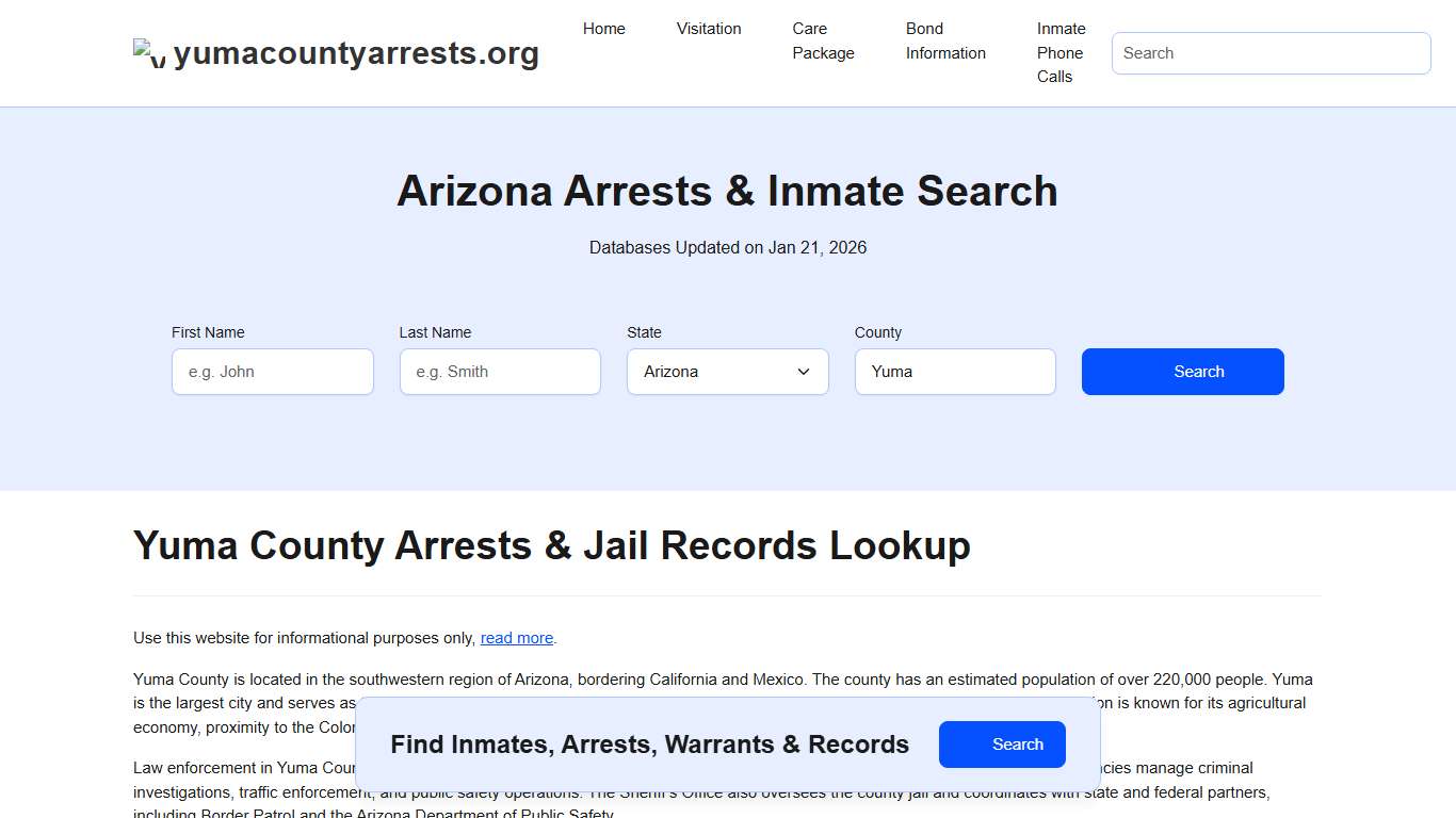 Yuma County, AZ Arrests, Warrants, Police Records Search